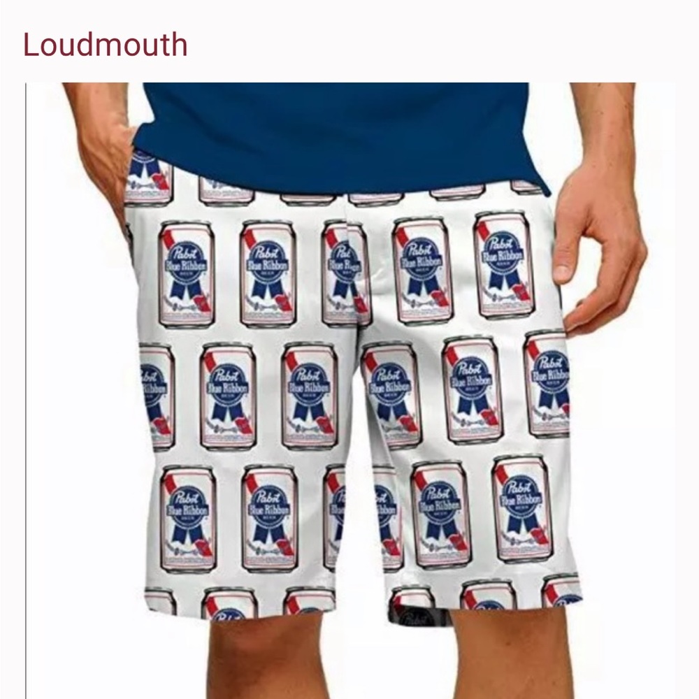 Loudmouth Pabst Blue Ribbon Cans Mens golf shorts size 42 very rare design